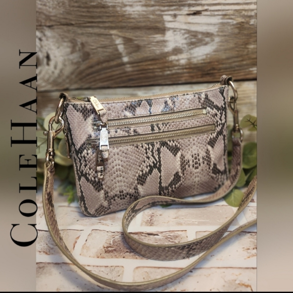 Cole Haan Leather Expandable Snakeskin Crossbody Bag